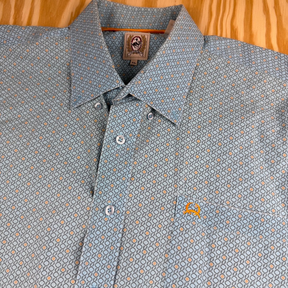 Cinch Mens XL Blue Geometric Chain Link Print Short Sleeve Western Button Down